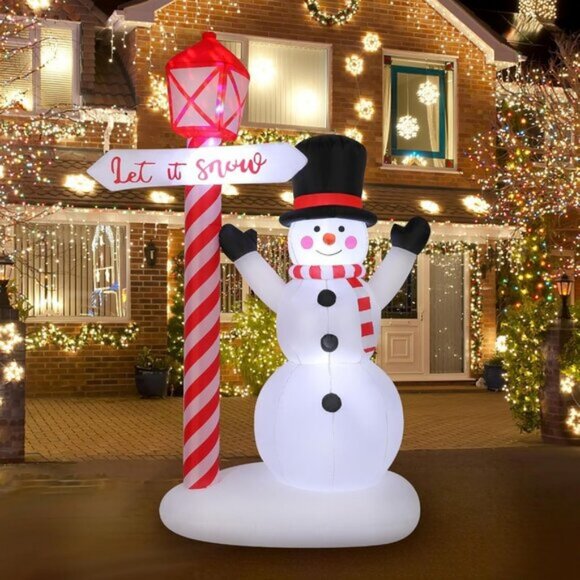 ⚡6.89FT Christmas Inflatables Snowman with Street Lamp Yard Outdoor Decorations - Picture 1 of 9